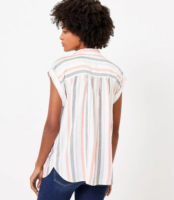 LOFT Striped Dolman Henley Shirt Whisper White Women Tops