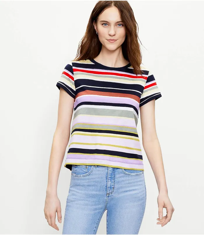 LOFT Striped Everyday Crew Neck Tee Forever Navy Women Loungewear