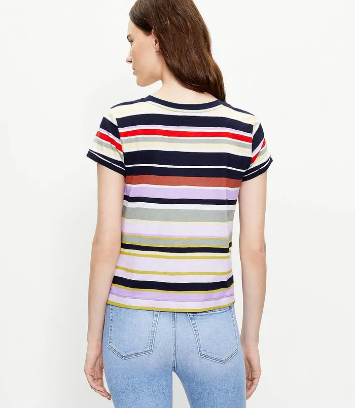 LOFT Striped Everyday Crew Neck Tee Forever Navy Women Loungewear