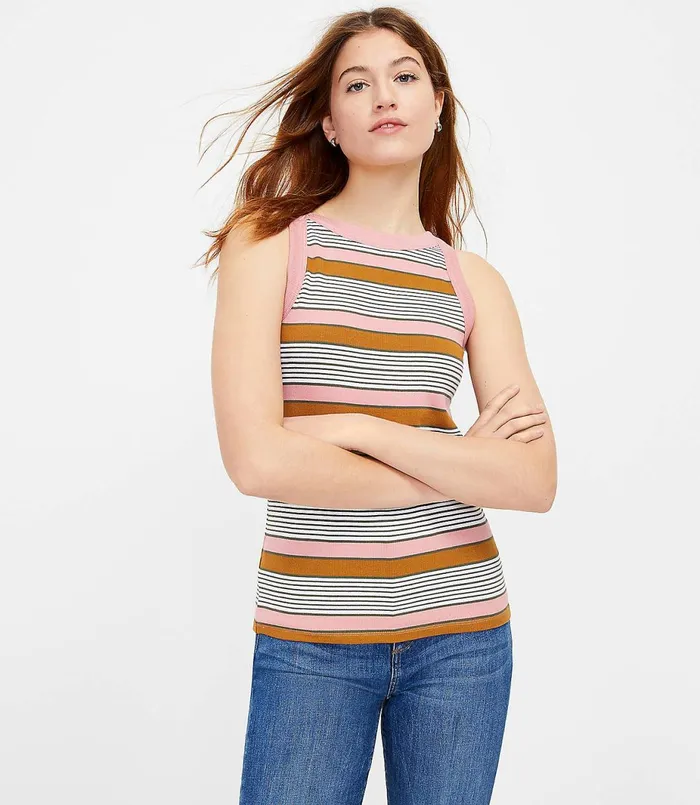 LOFT Striped Halter Tank Coral Multi Women Loungewear