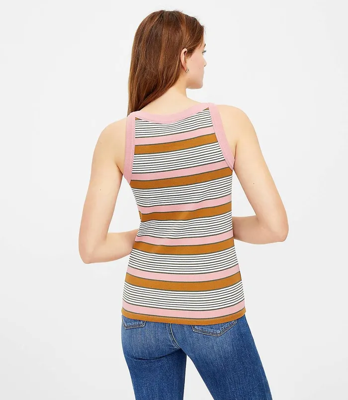 LOFT Striped Halter Tank Coral Multi Women Loungewear