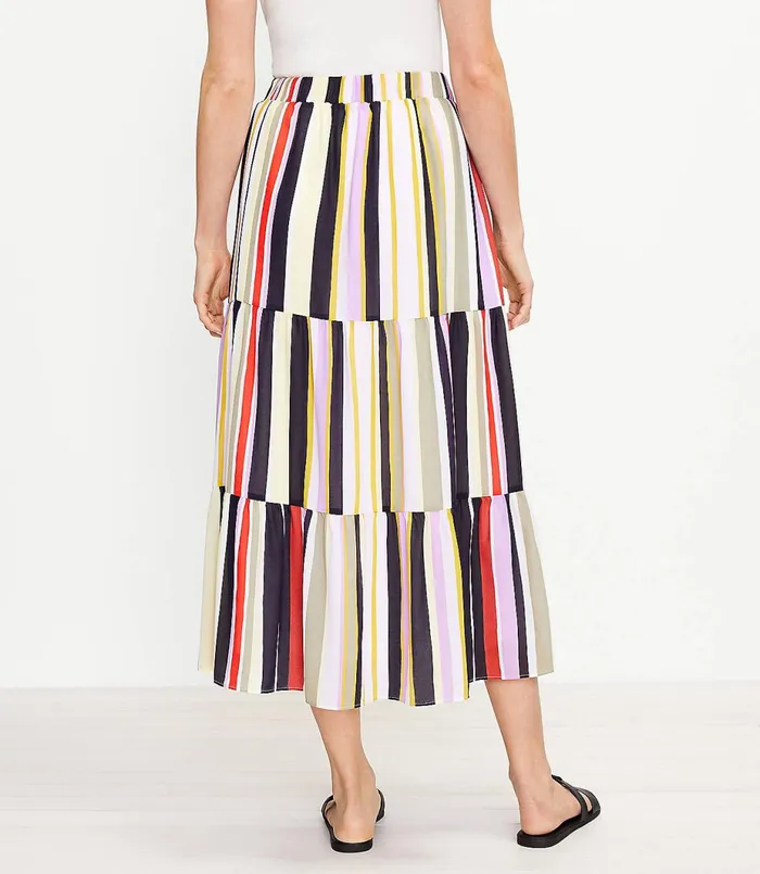 LOFT Striped Tiered Pocket Maxi Skirt Forever Navy Women Skirts