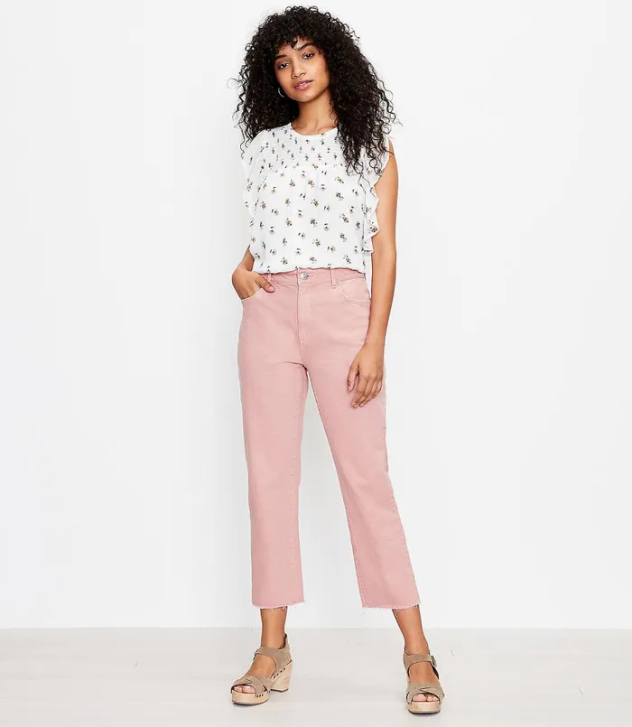 LOFT The High Waist Straight Crop Jean Blush Shadow Women Jeans