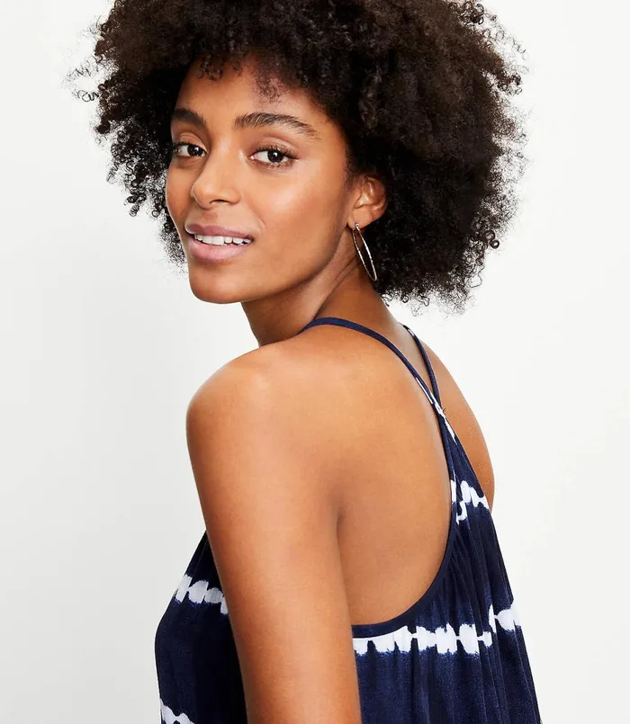 LOFT Tie Dye Striped Shirred Peplum Cami Forever Navy Women Tops
