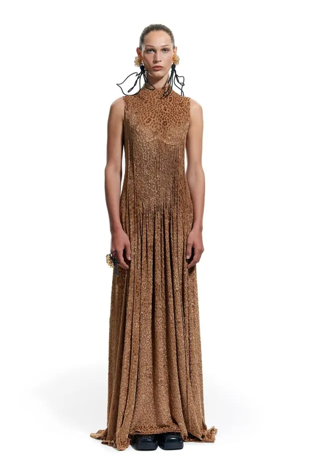 Long Brown Jacquard Minipleat Dress Brown Women Bimba Y Lola Bimba Y Palomo Long Brown Jacquard Minipleat Dress Brown Women Bimba Y Lola Bimba Y Palomo