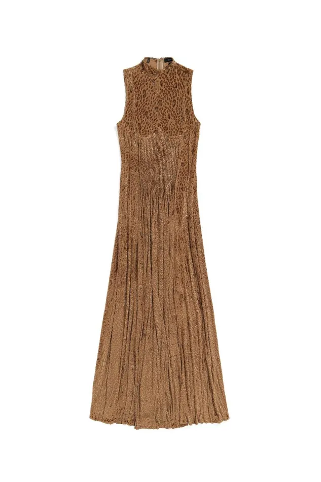 Long Brown Jacquard Minipleat Dress Brown Women Bimba Y Lola Bimba Y Palomo Long Brown Jacquard Minipleat Dress Brown Women Bimba Y Lola Bimba Y Palomo