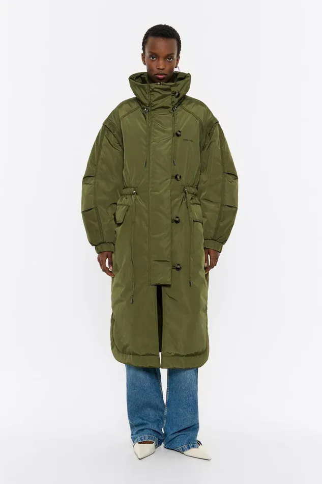 Long Khaki Padded Coat Khaki Women Bimba Y Lola Puffer Jackets