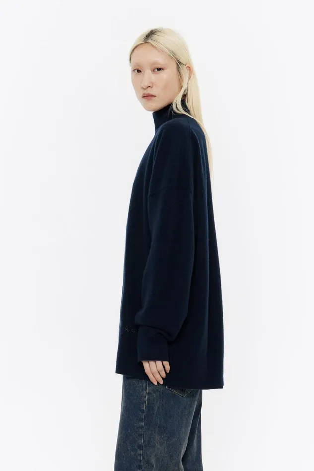 Long Navy Blue High Neck Sweater Navy Women Bimba Y Lola Knitwear Long Navy Blue High Neck Sweater Navy Women Bimba Y Lola Knitwear