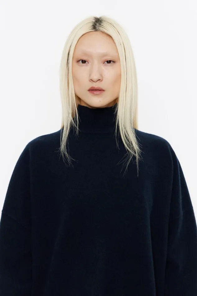Long Navy Blue High Neck Sweater Navy Women Bimba Y Lola Knitwear Long Navy Blue High Neck Sweater Navy Women Bimba Y Lola Knitwear