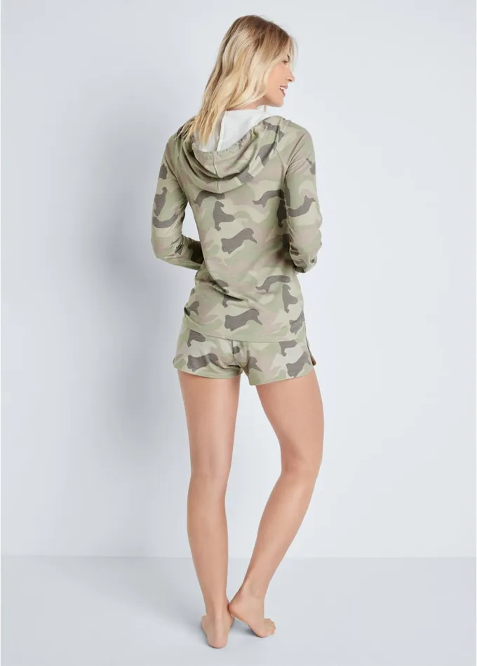 LOUNGE HOODIE SHORTS SET Green Multi Women VENUS Bottoms