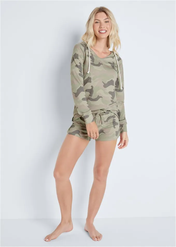 LOUNGE HOODIE SHORTS SET Green Multi Women VENUS Bottoms