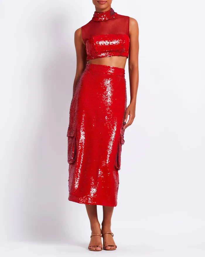 Matching Sets Women PatBO Sequin Cargo Midi Skirt