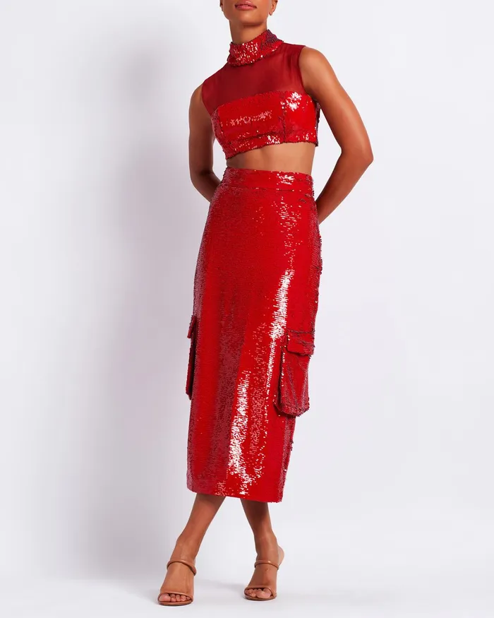 Matching Sets Women PatBO Sequin Cargo Midi Skirt