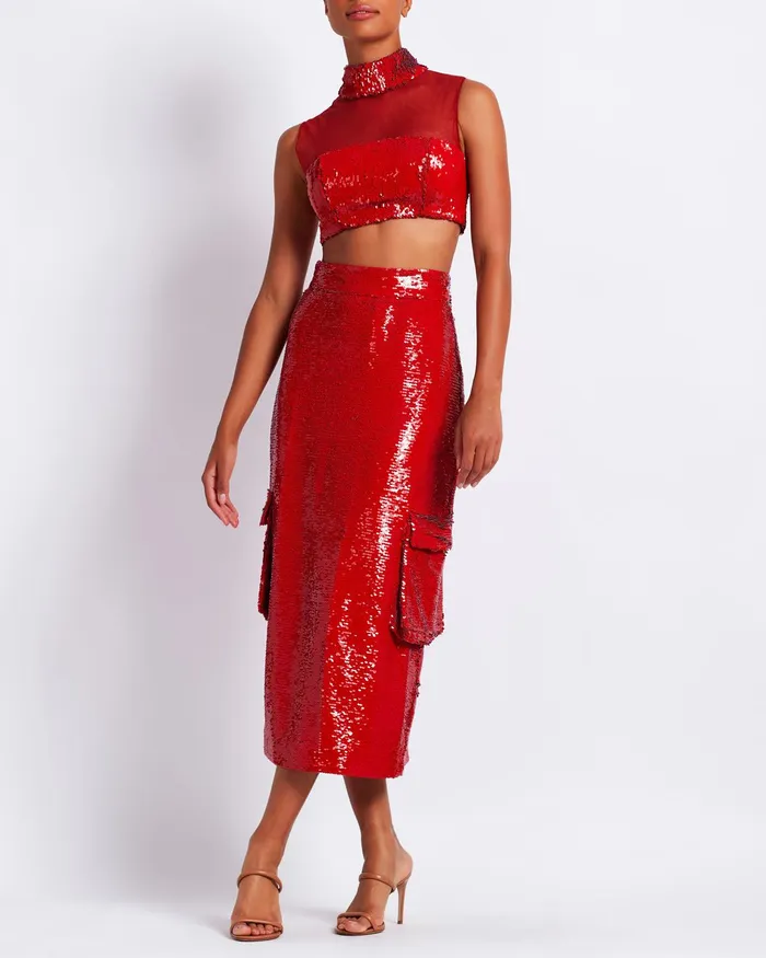 Matching Sets Women PatBO Sequin Cargo Midi Skirt
