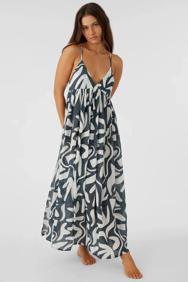 MEL MAXI BEACH HUT GEO SWIM COVERUP DRESS Slate Women O039NEILL Swim