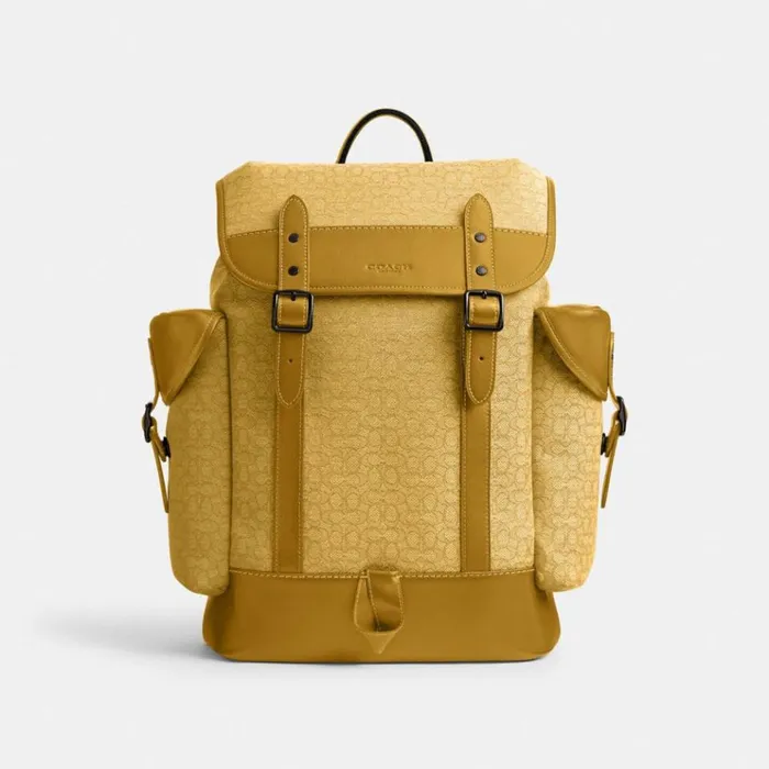Men Backpacks Coach Hitch Backpack In Micro Signature Jacquard Yellowflax