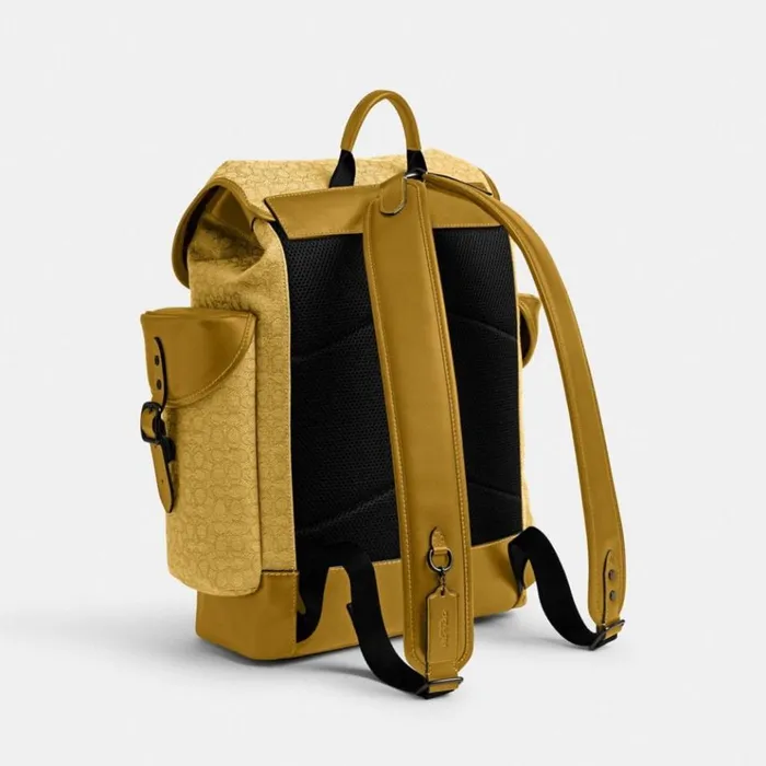 Men Backpacks Coach Hitch Backpack In Micro Signature Jacquard Yellowflax