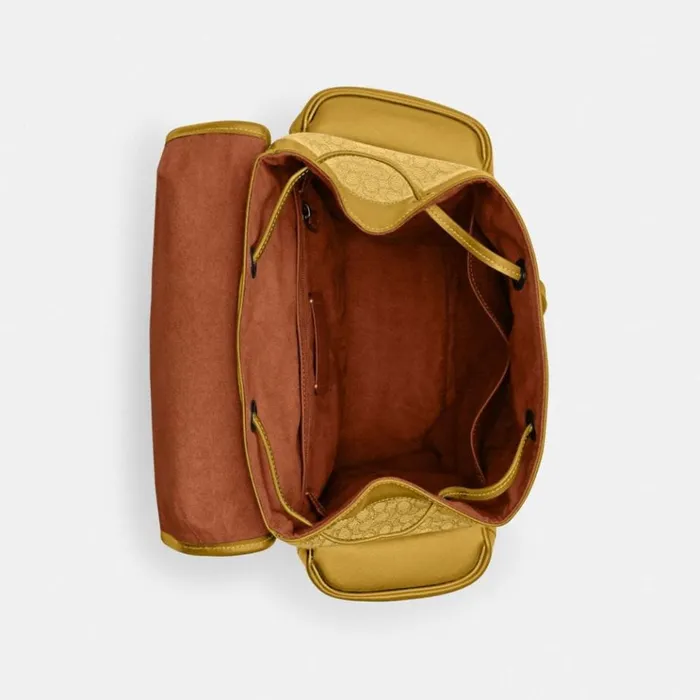 Men Backpacks Coach Hitch Backpack In Micro Signature Jacquard Yellowflax