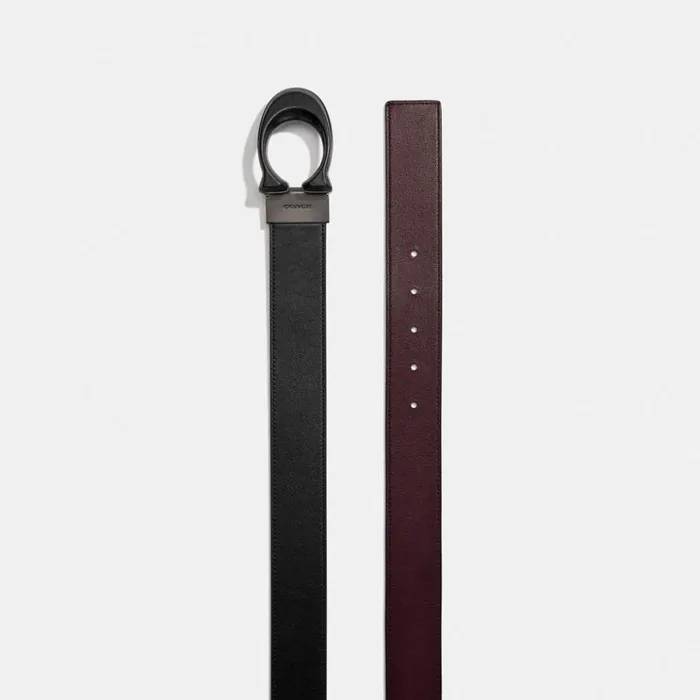 Men Belts Coach Signature Buckle Cut To Size Reversible Belt 38 Mm Blackox Blood