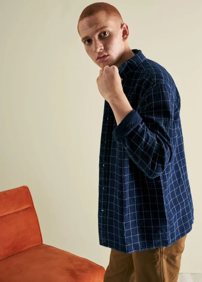 Men Ben Sherman Heritage Check Shirts Dalston Blues Beatnik Overshirt 8211 Indigo