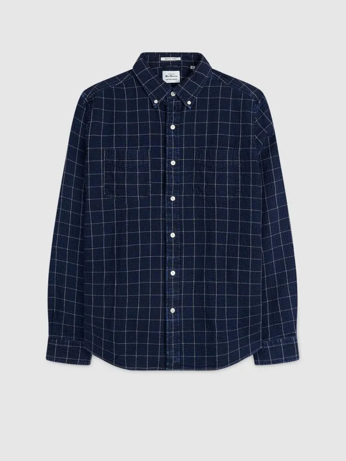 Men Ben Sherman Heritage Check Shirts Dalston Blues Beatnik Overshirt 8211 Indigo