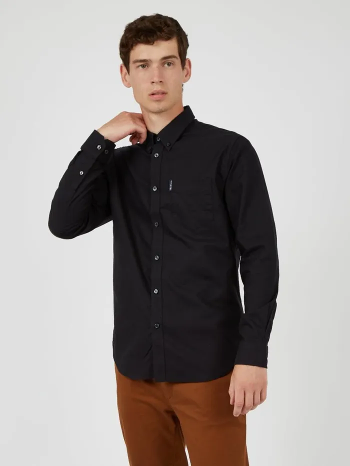 Men Ben Sherman Long Sleeve Shirts Black Button Down Shirt