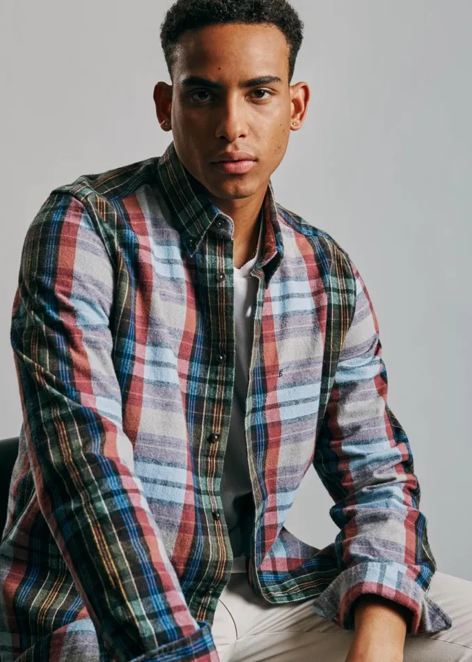 Men Ben Sherman Long Sleeve Shirts Brushed Multicolour Check Oxford Shirt