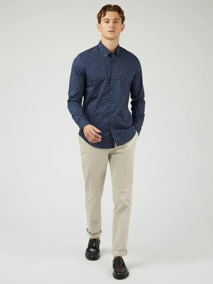 Men Ben Sherman Long Sleeve Shirts Navy Polka Dot Print LongSleeve Shirt Men Ben Sherman Long Sleeve Shirts Navy Polka Dot Print LongSleeve Shirt