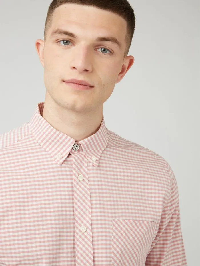 Men Ben Sherman Long Sleeve Shirts Signature Gingham LongSleeve Shirt 8211 Raspberry