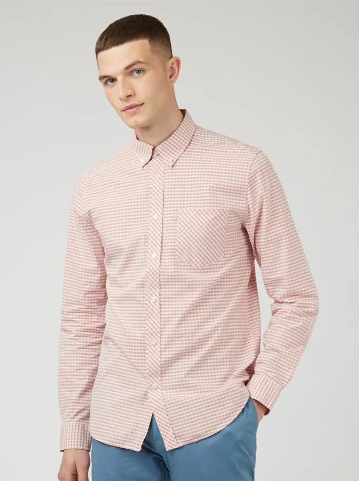 Men Ben Sherman Long Sleeve Shirts Signature Gingham LongSleeve Shirt 8211 Raspberry