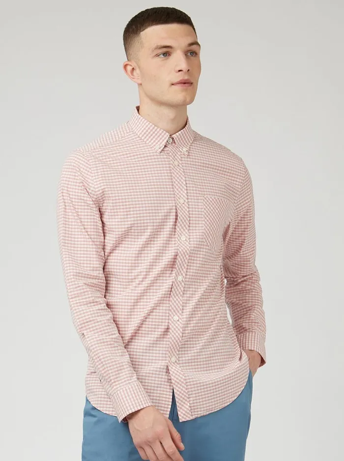 Men Ben Sherman Long Sleeve Shirts Signature Gingham LongSleeve Shirt 8211 Raspberry