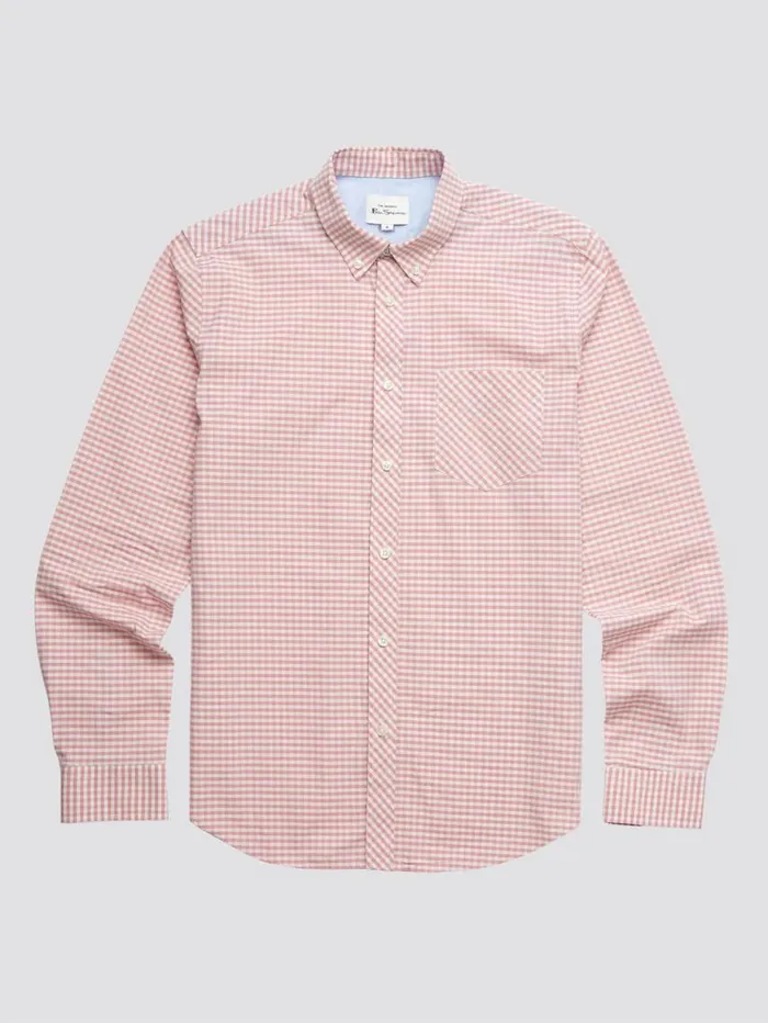 Men Ben Sherman Long Sleeve Shirts Signature Gingham LongSleeve Shirt 8211 Raspberry