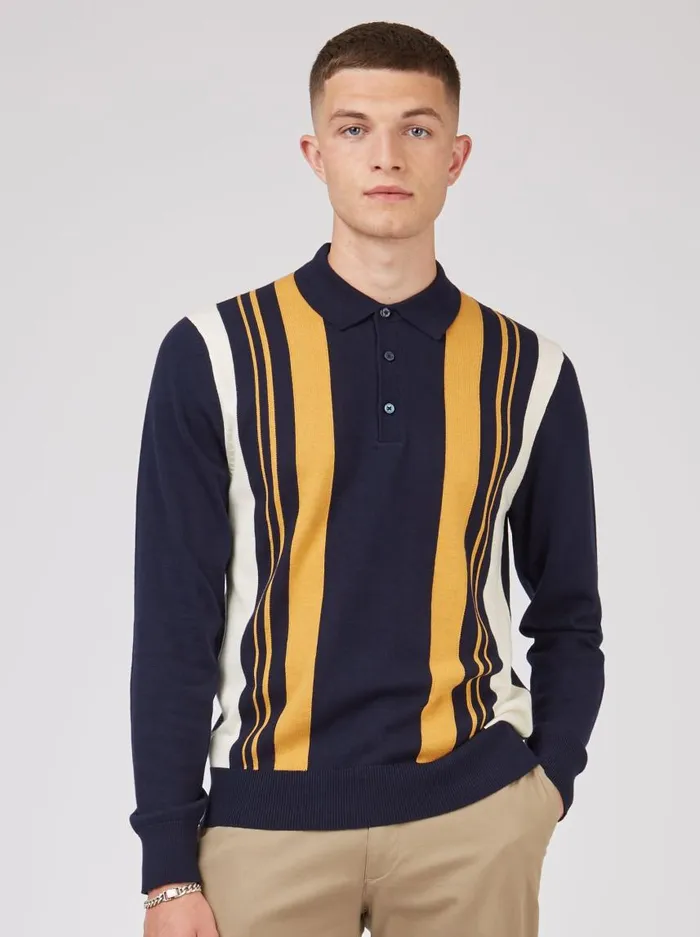 Men Ben Sherman Mod Knit Polos Signature Mod Knit Stripe Polo 8211 Marine Men Ben Sherman Mod Knit Polos Signature Mod Knit Stripe Polo 8211 Marine