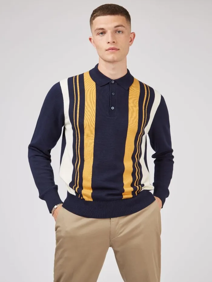 Men Ben Sherman Mod Knit Polos Signature Mod Knit Stripe Polo 8211 Marine Men Ben Sherman Mod Knit Polos Signature Mod Knit Stripe Polo 8211 Marine