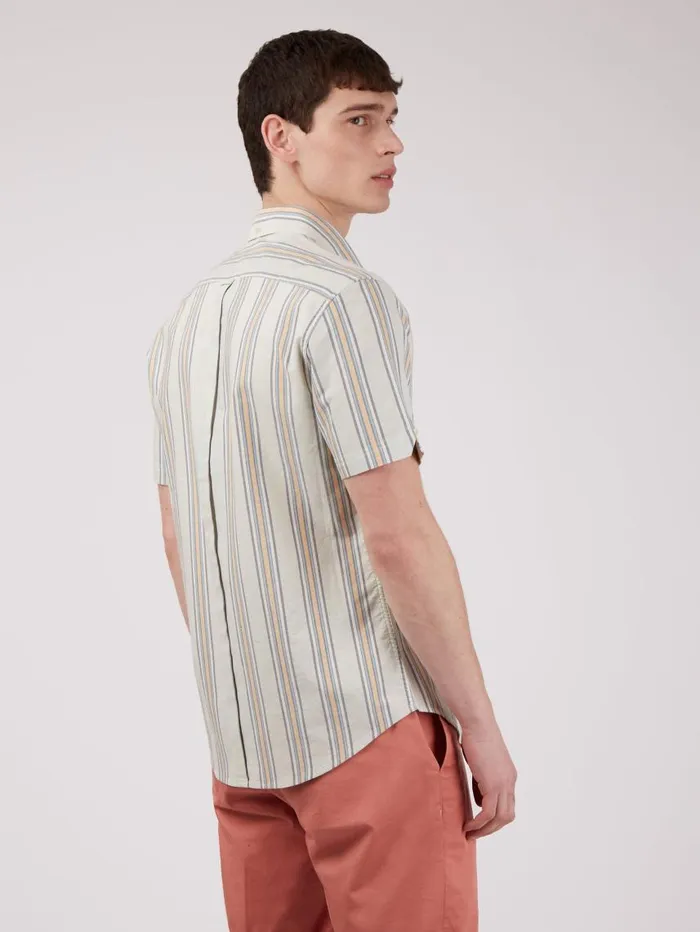 Men Ben Sherman Oxford Shirts Ivy Oxford Stripe ShortSleeve Shirt 8211 Eggshell