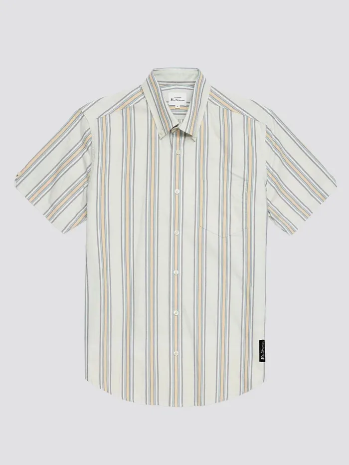 Men Ben Sherman Oxford Shirts Ivy Oxford Stripe ShortSleeve Shirt 8211 Eggshell