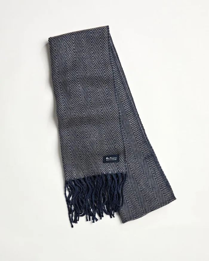 Men Ben Sherman Scarves and Cold Weather Herringbone Scarf 8211 Navy BlazerOdyssey Grey