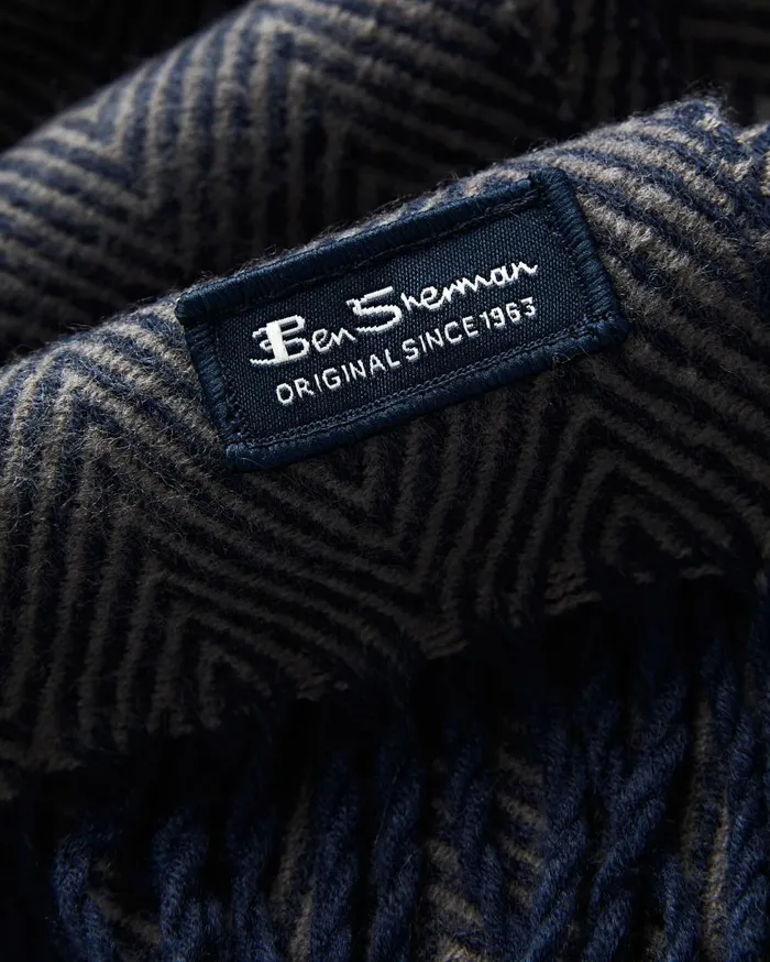 Men Ben Sherman Scarves and Cold Weather Herringbone Scarf 8211 Navy BlazerOdyssey Grey