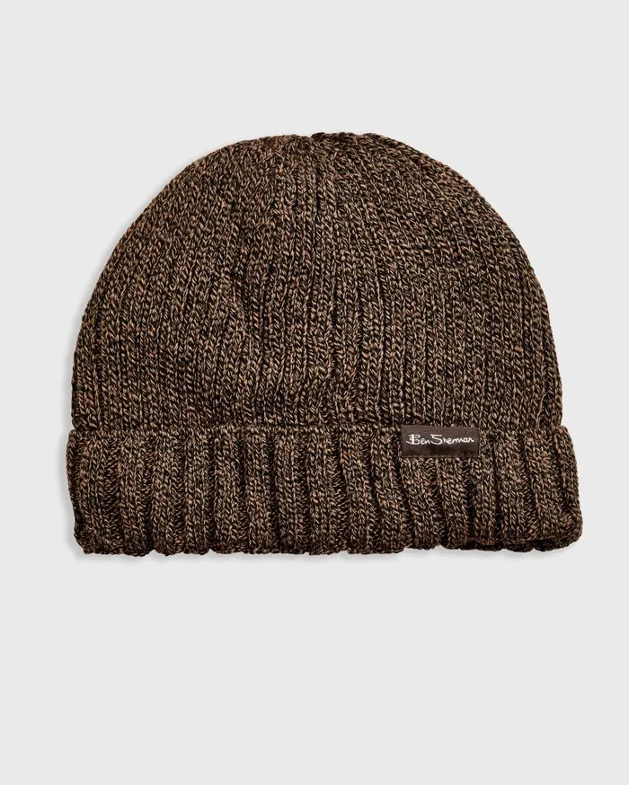 Men Ben Sherman Scarves and Cold Weather Ribbed Knit Beanie 8211 Brown