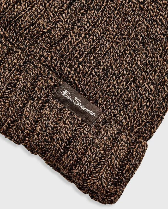 Men Ben Sherman Scarves and Cold Weather Ribbed Knit Beanie 8211 Brown