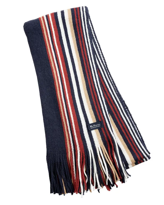 Men Ben Sherman Scarves and Cold Weather Rochelle Knit Scarf 8211 Navy BlazerCornstalkSunDried Tomato