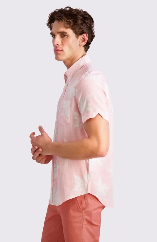 Men Ben Sherman Short Sleeve Shirts Exploded Flower Print Shirt 8211 Light Pink