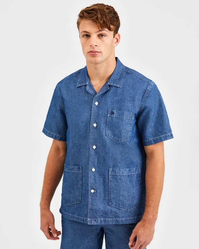 Men Ben Sherman Short Sleeve Shirts Hastings Garment Dye Chambray Shirt