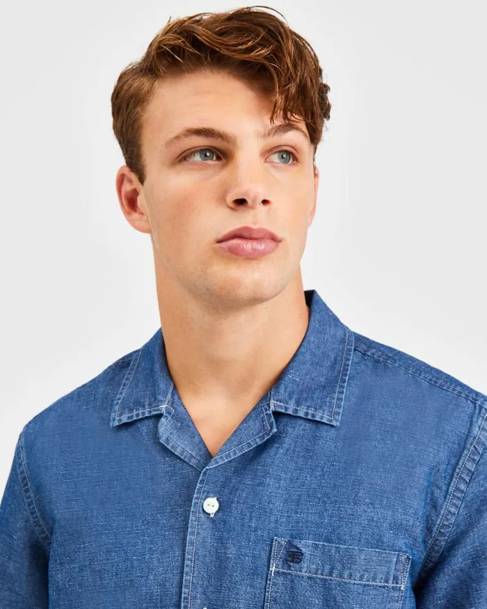 Men Ben Sherman Short Sleeve Shirts Hastings Garment Dye Chambray Shirt