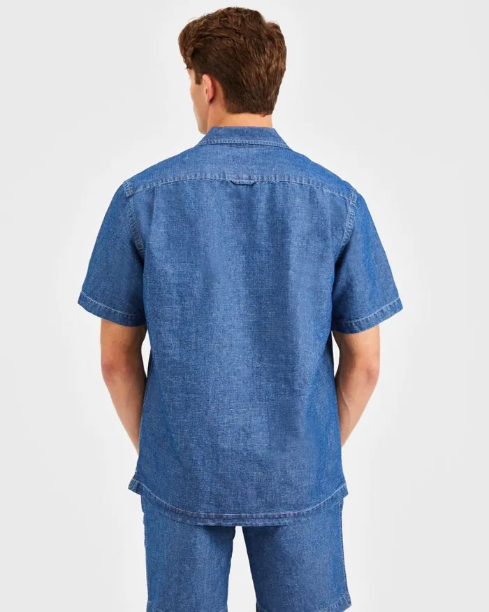 Men Ben Sherman Short Sleeve Shirts Hastings Garment Dye Chambray Shirt