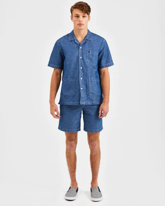 Men Ben Sherman Short Sleeve Shirts Hastings Garment Dye Chambray Shirt