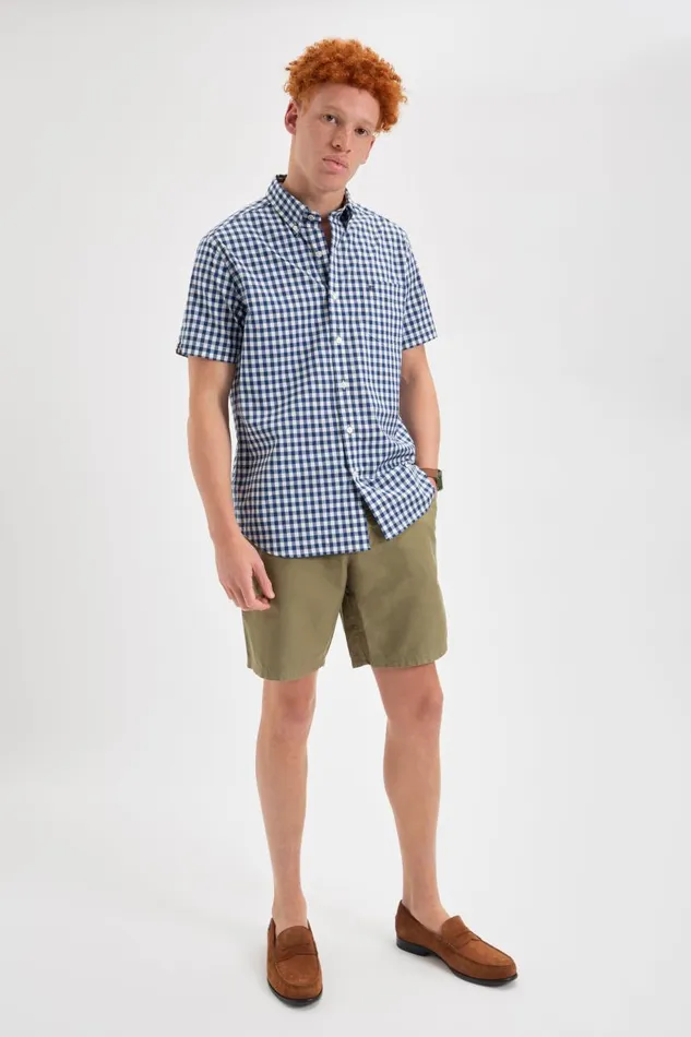 Men Ben Sherman Short Sleeve Shirts Short Sleeve House Poplin Gingham Shirt 8211 Navy