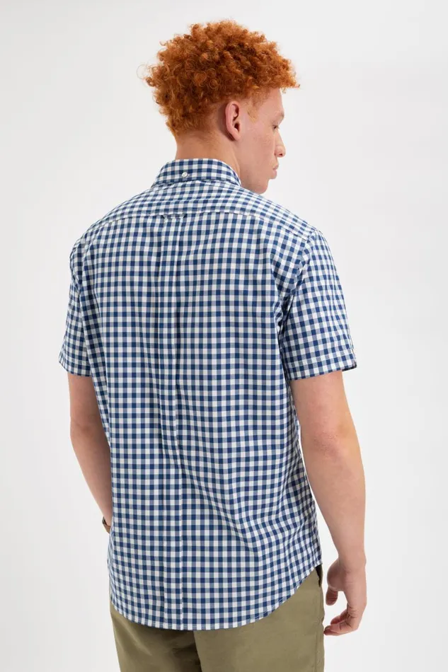 Men Ben Sherman Short Sleeve Shirts Short Sleeve House Poplin Gingham Shirt 8211 Navy