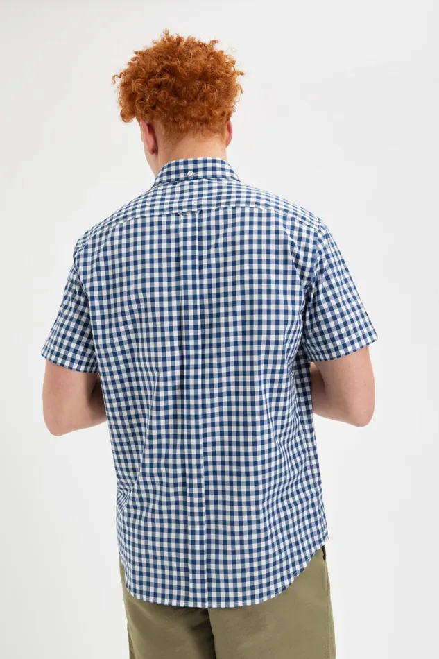 Men Ben Sherman Short Sleeve Shirts Short Sleeve House Poplin Gingham Shirt 8211 Navy