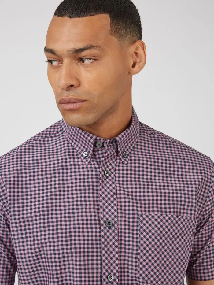 Men Ben Sherman Short Sleeve Shirts Signature ShortSleeve Gingham Shirt 8211 Violet